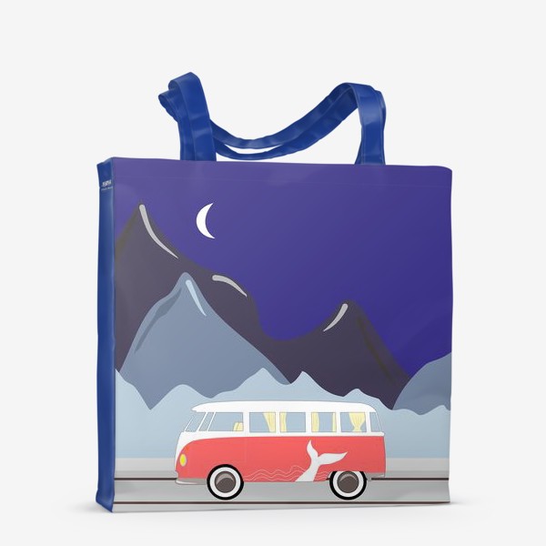 Сумка-шоппер «Ретро автобус на дороге, горы и луна»
