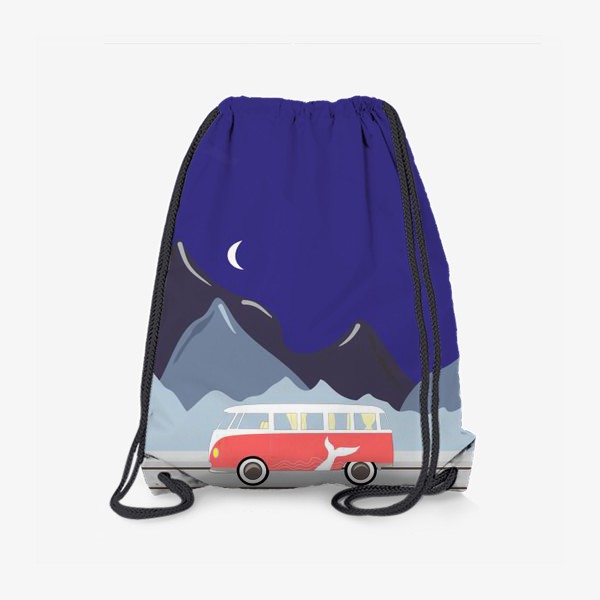 Рюкзак «Ретро автобус на дороге, горы и луна»