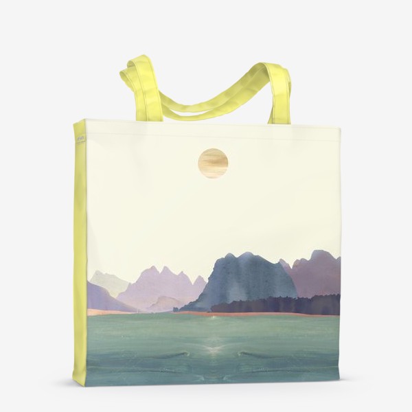 Сумка-шоппер &laquo;Пейзаж в стиле минимализм: "Изумрудное море, небо и горы", пастельные тона &raquo;