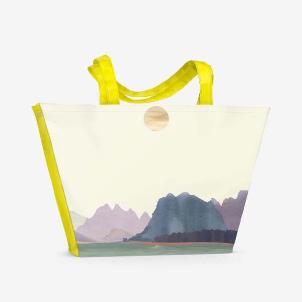 Пляжная сумка «Пейзаж в стиле минимализм: "Изумрудное море, небо и горы", пастельные тона »