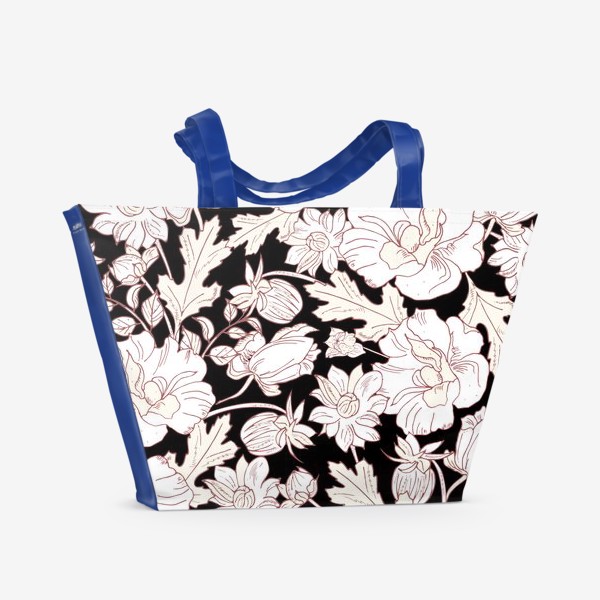 Пляжная сумка «цветы на чёрном»
