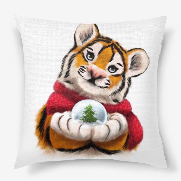 Подушка «Новогодний тигр в красном шарфе»