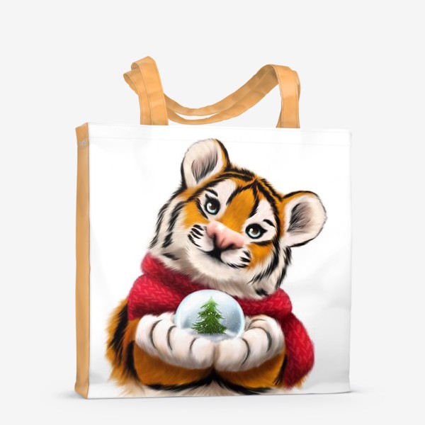 Сумка-шоппер «Новогодний тигр в красном шарфе»