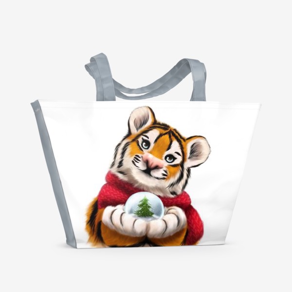 Пляжная сумка «Новогодний тигр в красном шарфе»