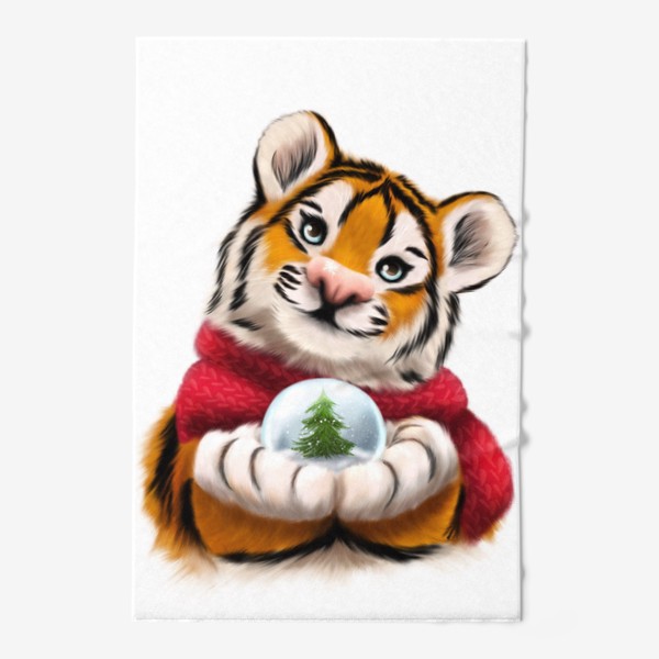 Полотенце «Новогодний тигр в красном шарфе»