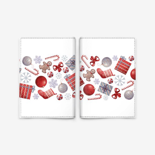 Обложка для паспорта «новогодний принт на белом фоне»