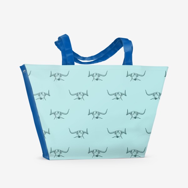 Пляжная сумка «Бык с рогами на голубом фоне»