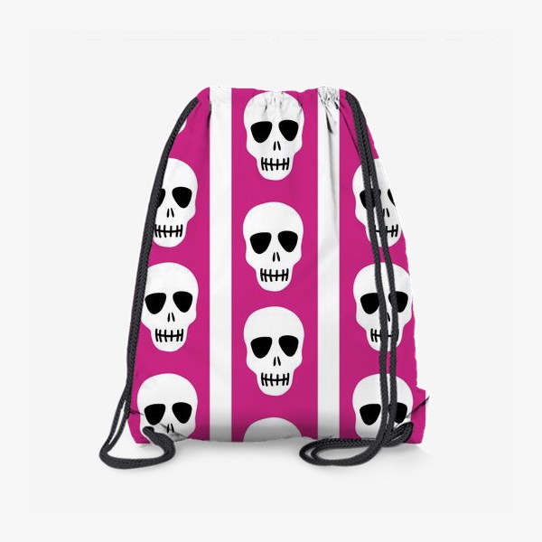 Рюкзак «Белые черепки на розово-белом полосатом фоне. Гламурная готика»