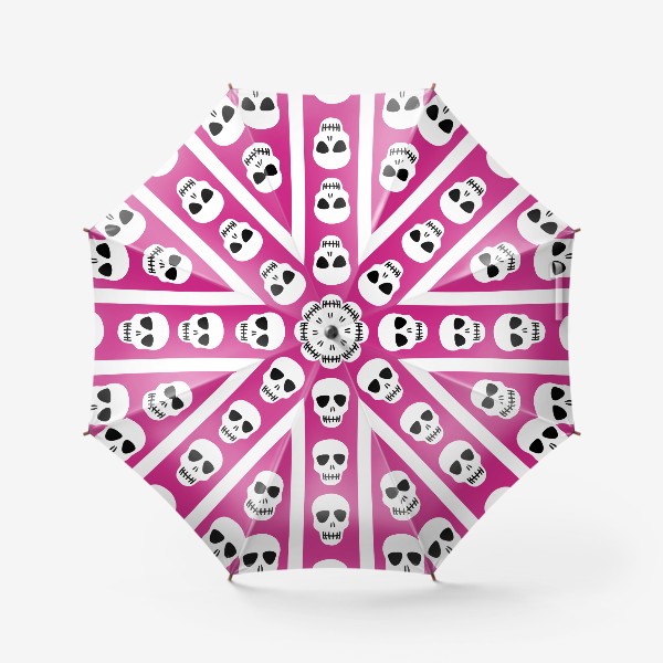 Зонт «Белые черепки на розово-белом полосатом фоне. Гламурная готика»