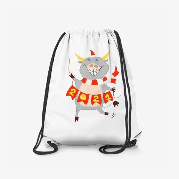 Рюкзак «Символ Нового 2021 года Бык с гирляндой из флажков с цифрами»