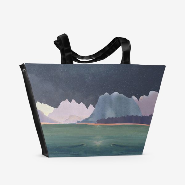 Пляжная сумка &laquo;Звездное небо с луной над горами и океаном &raquo;