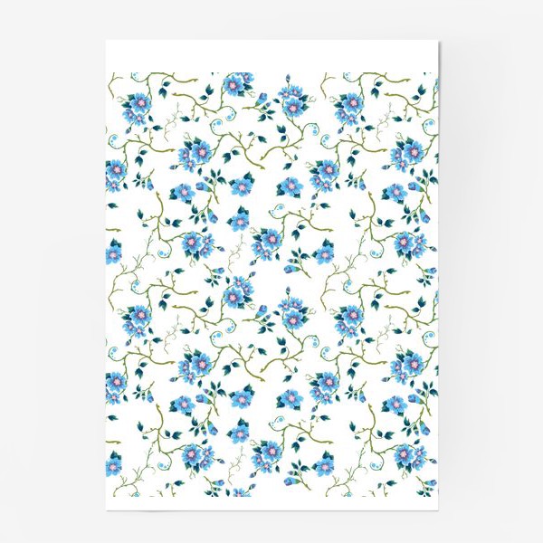 Постер «Паттерн с синими мелкими цветами. »