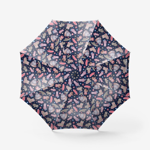 Зонт «Акварельный паттерн с элементами зимней одежды»