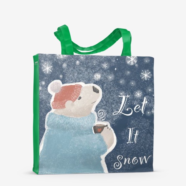 Сумка-шоппер &laquo;Let it snow. Белый медведь в свитере с кружкой какао.Новогодний, зимний, рождественский принт&raquo;