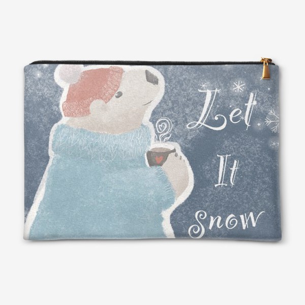 Косметичка &laquo;Let it snow. Белый медведь в свитере с кружкой какао.Новогодний, зимний, рождественский принт&raquo;