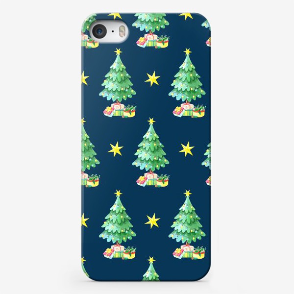 Чехол iPhone «Новогодний паттерн с елками и звездами»