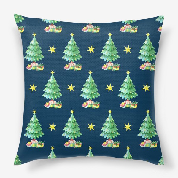 Подушка «Новогодний паттерн с елками и звездами»