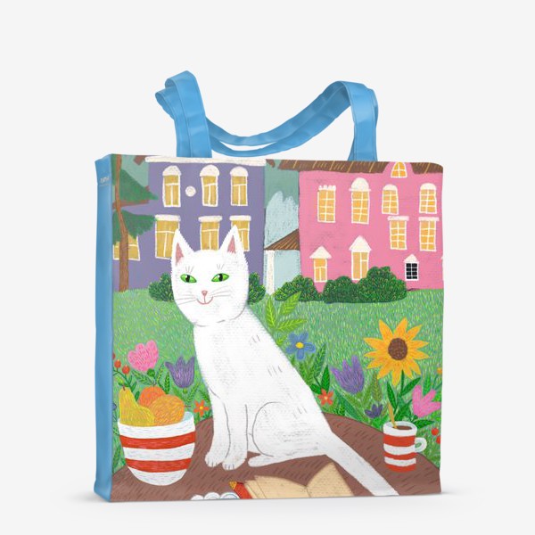 Сумка-шоппер «Милая белая кошка в летнем саду.»