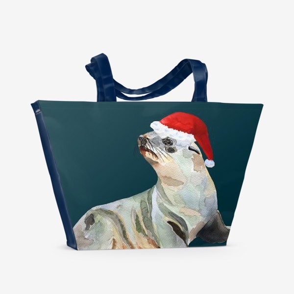 Пляжная сумка «Новогодний морской котик»