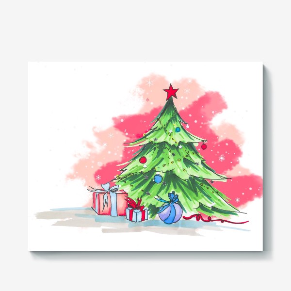 Холст «Новогодняя елка с подарками»