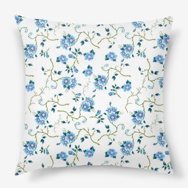 Подушка «Паттерн с синими мелкими цветами. »