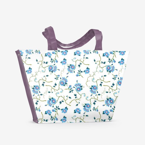 Пляжная сумка «Паттерн с синими мелкими цветами. »