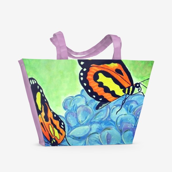 Пляжная сумка «Бабочки на гортензии»