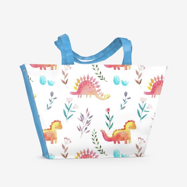 Пляжная сумка «Динозавры в цветочном саду»