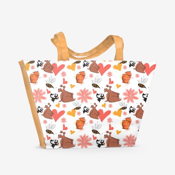 Пляжная сумка «Паттерн "Влюблённый скунс и медведь"»