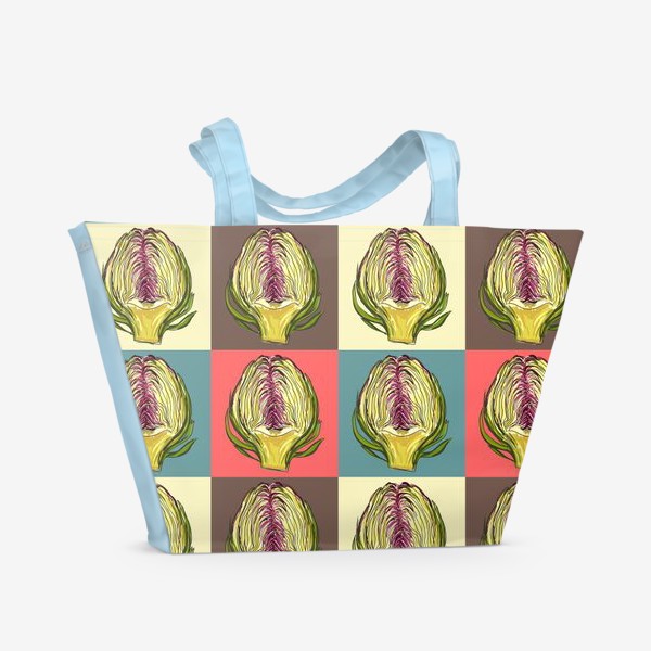 Пляжная сумка «Артишоки в в стиле Арт в квадратах разного цвета »