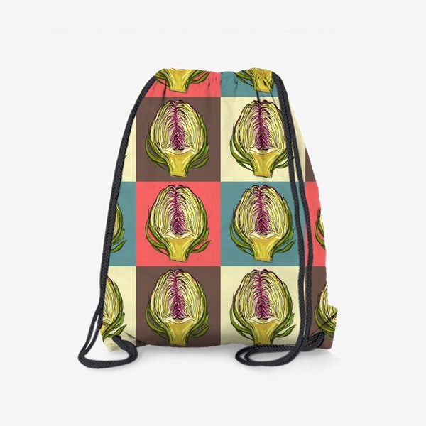 Рюкзак «Артишоки в в стиле Арт в квадратах разного цвета »