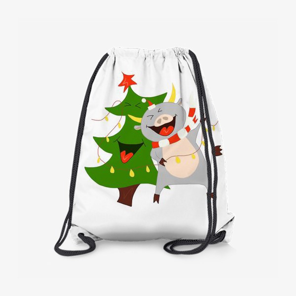 Рюкзак «Бычок с елкой и гирляндой Символ 2021 года Рождество»