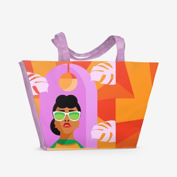 Пляжная сумка «Девушка в очках на ярко-оранжевом фоне»