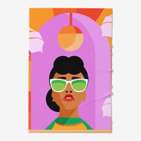 Полотенце «Девушка в очках на ярко-оранжевом фоне»