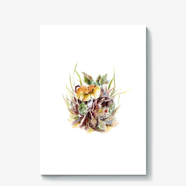 Холст «Гриб и листья осенняя ботаническая иллюстрация акварель»
