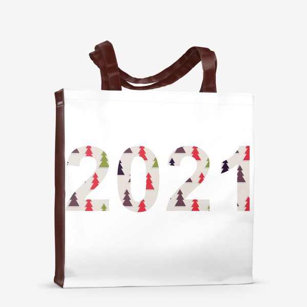 Сумка-шоппер «Цифры 2021 с символами Нового года и Рождества: разноцветные треугольные ёлки»