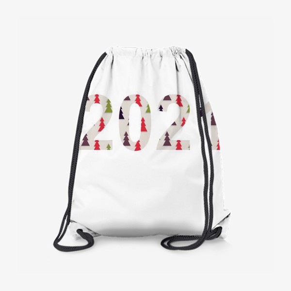 Рюкзак «Цифры 2021 с символами Нового года и Рождества: разноцветные треугольные ёлки»
