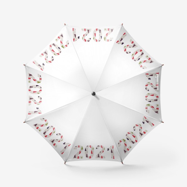 Зонт «Цифры 2021 с символами Нового года и Рождества: разноцветные треугольные ёлки»
