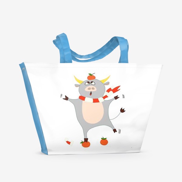 Пляжная сумка &laquo;Бык с мандаринами Символ нового 2021 года Рождество&raquo;