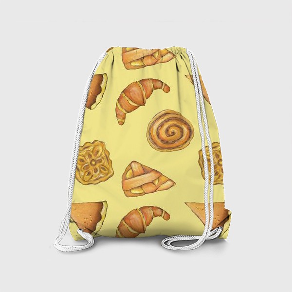 Рюкзак «Круассаны и булочки на желтом фоне Паттерн для кухни выпечка  Узор для ткани»