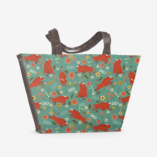 Пляжная сумка «Милые быки в цветах»