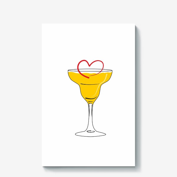 Холст «Яркий желтый коктейль в бокале и сердечко »