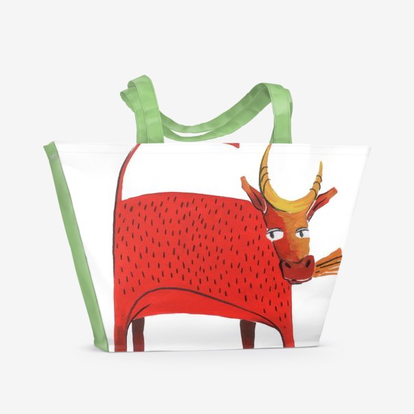Пляжная сумка &laquo;Красная корова. Символ года.&raquo;