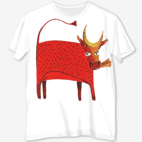 Футболка с полной запечаткой &laquo;Красная корова. Символ года.&raquo;