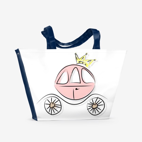 Пляжная сумка &laquo;Розовая карета принцессы или королевы из сказки и корона&raquo;