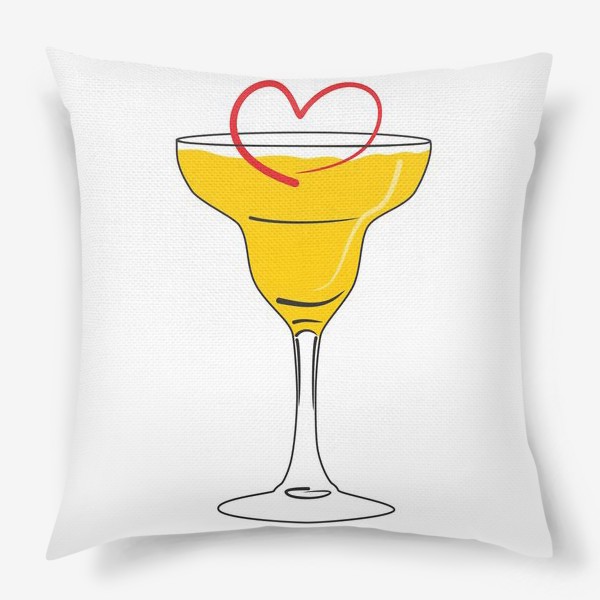 Подушка «Яркий желтый коктейль в бокале и сердечко »