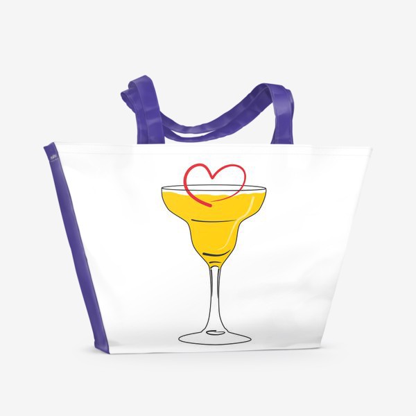 Пляжная сумка «Яркий желтый коктейль в бокале и сердечко »