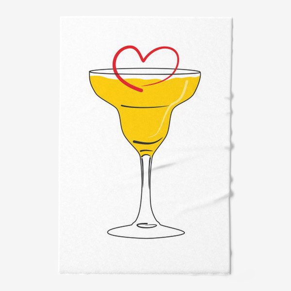 Полотенце «Яркий желтый коктейль в бокале и сердечко »