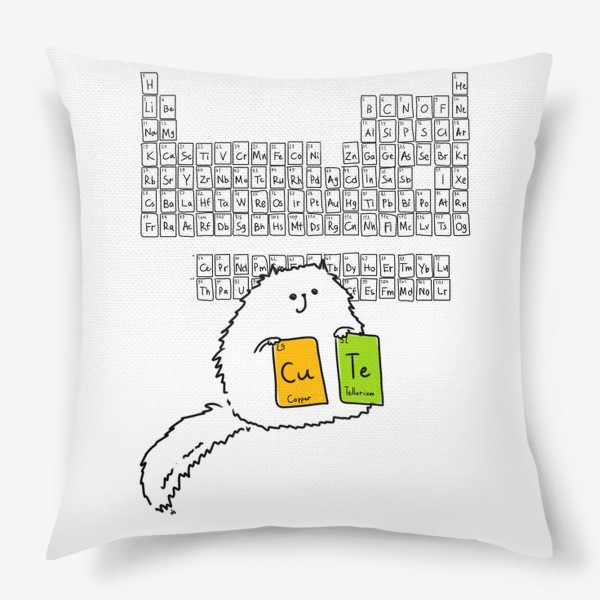 Подушка «Кот с химическими элементами. Для химиков. Таблица Менделеева. Милота»
