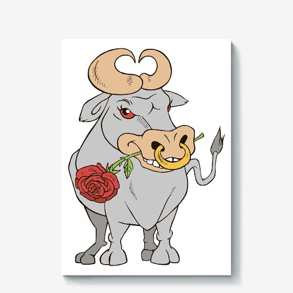 Холст «бык мачо с розой в зубах рисунок»